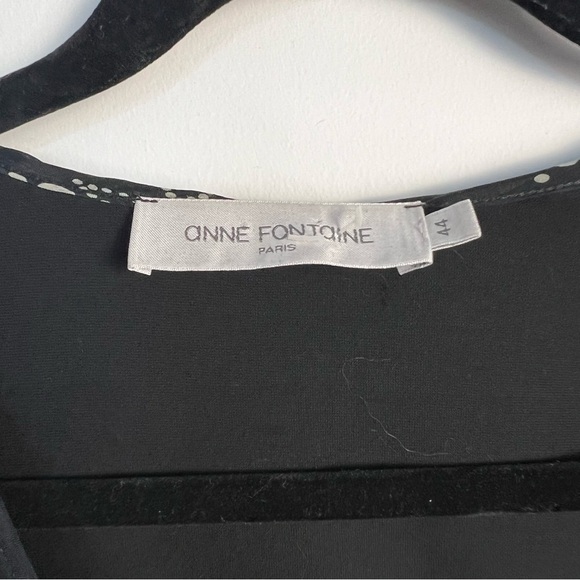 🪽Anne Fontaine - Silk Black Long Sleeve Ruched Dress w/ Spotted Print Trim - Picture 6 of 8